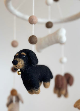 Felt Dachshund Dog Baby Mobile - Pup List