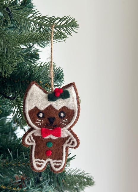 Felt Gingerbread Cat Ornament