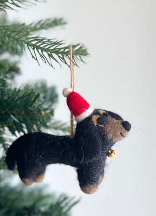 Felt Ornament - Dachshund Dog with Christmas Hat