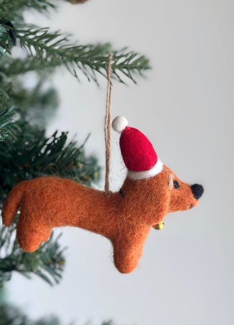 Felt Ornament - Dachshund Dog with Christmas Hat