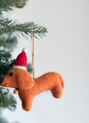Felt Ornament - Dachshund Dog with Christmas Hat