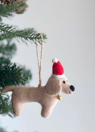 Felt Ornament - Dachshund Dog with Christmas Hat