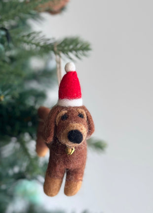 Felt Ornament - Dachshund Dog with Christmas Hat
