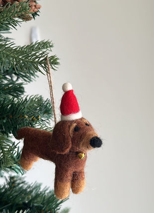 Felt Ornament - Dachshund Dog with Christmas Hat