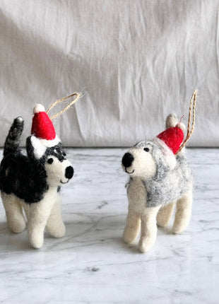 Felt Ornament - Husky with Christmas Hat