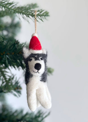 Felt Ornament - Husky with Christmas Hat