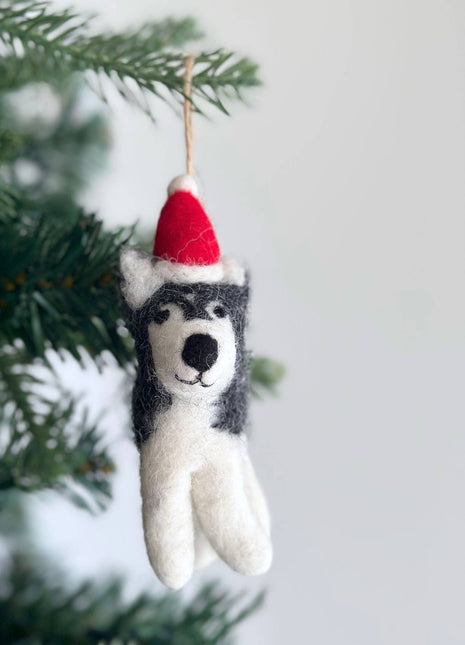 Felt Ornament - Husky with Christmas Hat