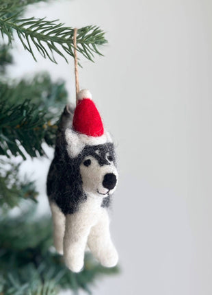 Felt Ornament - Husky with Christmas Hat