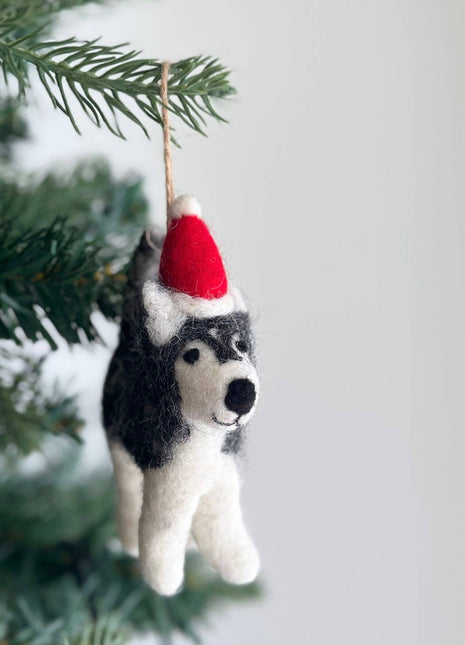 Felt Ornament - Husky with Christmas Hat