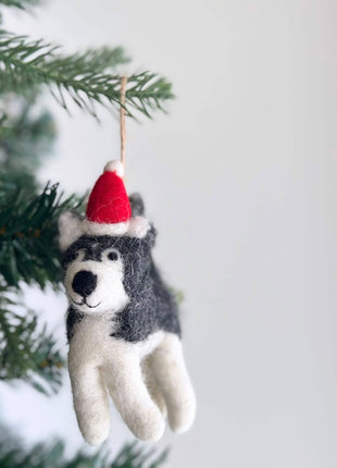 Felt Ornament - Husky with Christmas Hat