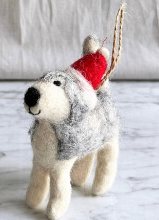 Felt Ornament - Husky with Christmas Hat