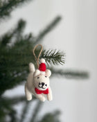 Felt White Cat in Christmas Hat Ornament