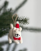Felt White Cat in Christmas Hat Ornament - Pup List