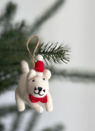 Felt White Cat in Christmas Hat Ornament - Pup List