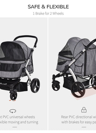 Travel Pet Stroller with Adjustable Handlebar