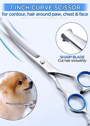 Gimars 6-in-1 Professional Stainless Steel Safety Pet Grooming Scissors