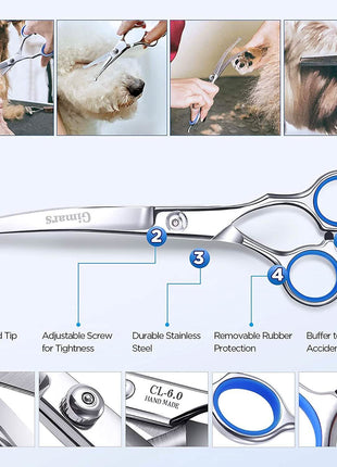 Gimars 6-in-1 Professional Stainless Steel Safety Pet Grooming Scissors