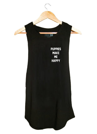 Puppies Make Me Happy Motto Sleeveless Top | Classic Gift for Dog Moms | Made in USA