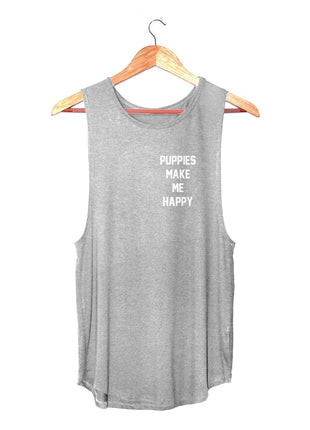 Puppies Make Me Happy Motto Sleeveless Top | Classic Gift for Dog Moms | Made in USA