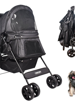 Jespet 4-Wheel Promenade Pet Stroller for Small Dogs Cats, Maroon, 36''