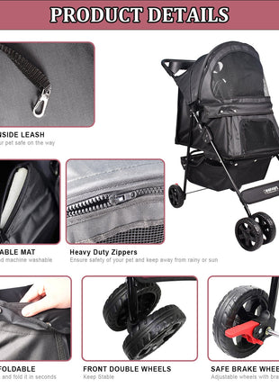 GOOPAWS 4-Wheel Promenade Pet Stroller for Small Dogs Cats, Black, 36'' - Pup List