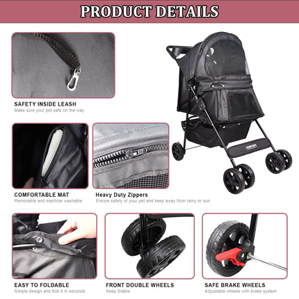 GOOPAWS 4-Wheel Promenade Pet Stroller for Small Dogs Cats, Black, 36'' - Pup List