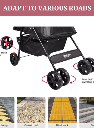 GOOPAWS 4-Wheel Promenade Pet Stroller for Small Dogs Cats, Black, 36'' - Pup List