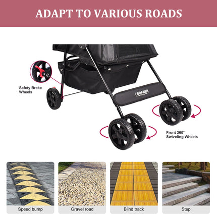 GOOPAWS 4-Wheel Promenade Pet Stroller for Small Dogs Cats, Black, 36'' - Pup List