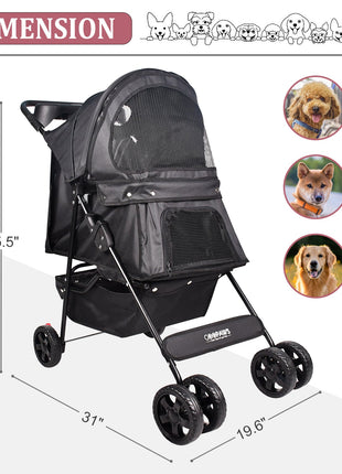 GOOPAWS 4-Wheel Promenade Pet Stroller for Small Dogs Cats, Black, 36'' - Pup List