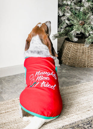 Parisian Pet 'Naughty or Nice' Dog Christmas T-Shirt - Festive Pet Holiday Shirt for Dogs & Cats, Red