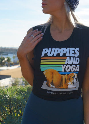 Puppies & Yoga Crop Tank | Gift for Dog Moms Who Do Yoga | Made in USA