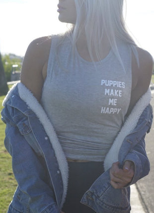Puppies Make Me Happy Motto Sleeveless Top | Classic Gift for Dog Moms | Made in USA