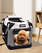 Jespet & GOOPAWS Indoor & Outdoor 3-Door Collapsible Soft-Sided Dog, Cat & Small Pet Crate, Light Grey, 24''