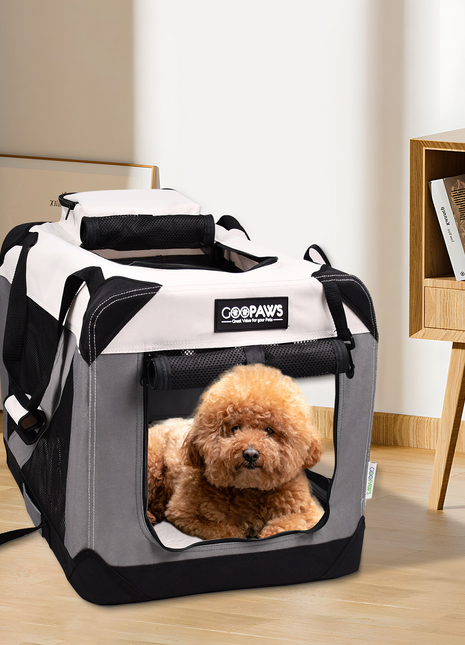 Jespet & GOOPAWS Indoor & Outdoor 3-Door Collapsible Soft-Sided Dog, Cat & Small Pet Crate, Light Grey, 24''