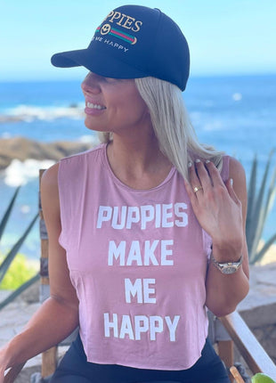 Puppies Make Me Happy | Crop Tank Gift For Dog Lovers Made in USA