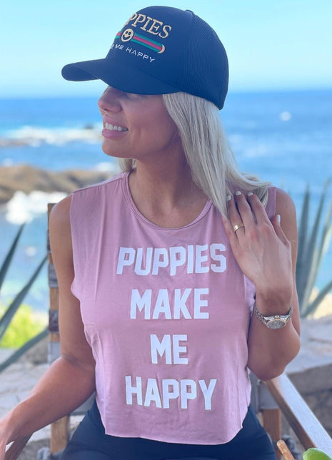 Puppies Make Me Happy | Crop Tank Gift For Dog Lovers Made in USA