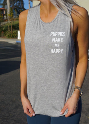 Puppies Make Me Happy Motto Sleeveless Top | Classic Gift for Dog Moms | Made in USA