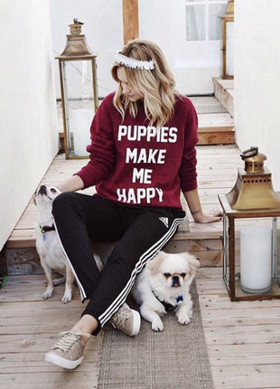 Puppies Make Me Happy Maroon Crewneck Sweatshirt | Gift for Dog Lovers | Printed in USA | Limited