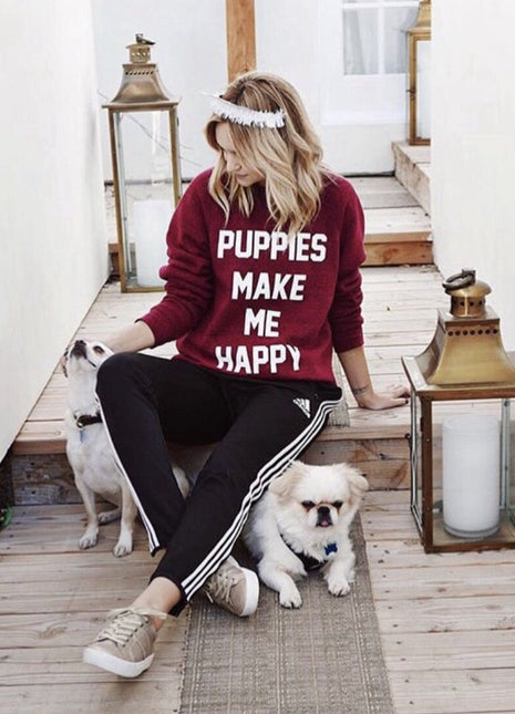 Puppies Make Me Happy | Maroon Crewneck Sweatshirt