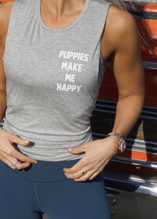 Puppies Make Me Happy Motto Sleeveless Top | Classic Gift for Dog Moms | Made in USA