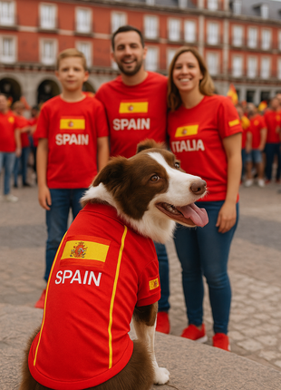 Parisian Pet 'Team Spain' Jersey for Dogs & Cats – Spain Flag-Inspired Pet Outfit, Soccer Fan Apparel for Dogs & Cats, Red and Yellow Stripes - Pup List