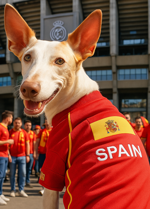 Parisian Pet 'Team Spain' Jersey for Dogs & Cats – Spain Flag-Inspired Pet Outfit, Soccer Fan Apparel for Dogs & Cats, Red and Yellow Stripes - Pup List