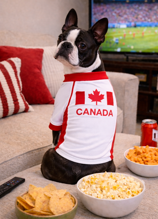Parisian Pet 'Team Canada' Jersey for Dogs & Cats – Canada Flag-Inspired Pet Outfit, Soccer Fan Apparel for Dogs & Cats, Red and White Design