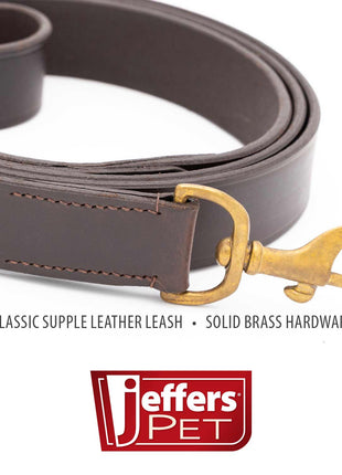 Jeffers Flat Leather Dog Leash with Hand Strap Handle, 6'L