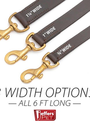 Jeffers Flat Leather Dog Leash with Hand Strap Handle, 6'L