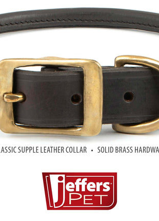 Jeffers Rolled Leather Dog Collars with Brass Hardware