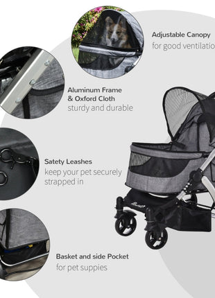 Travel Pet Stroller with Adjustable Handlebar
