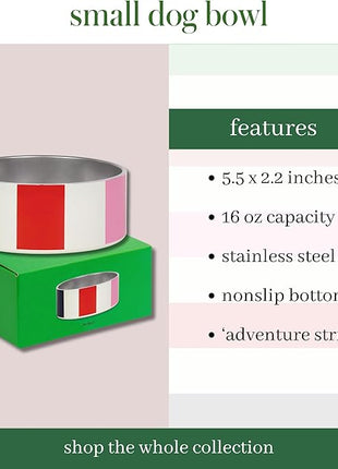 Kate Spade Adventure Stripe Food & Water Bowl for Dogs, Stainless Steel Small Bowl with Non-Slip Base