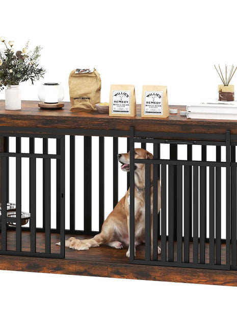 55.1" Drew Extra Large Dog Crates Furniture With Bowl