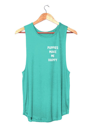 Puppies Make Me Happy Motto Sleeveless Top | Classic Gift for Dog Moms | Made in USA